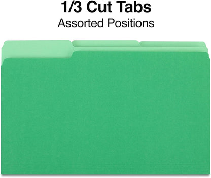 Staples Recycled File Folders, Legal Size, 1/3‑Cut Tabs, Manila, 30% Recycled Paper Stock, 100/Box