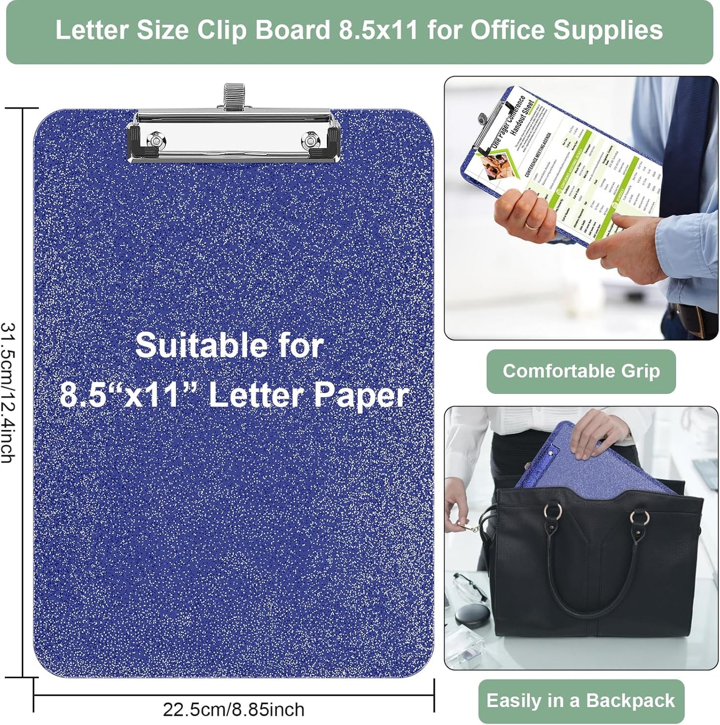 SFLHHDM 1 Pcs Clear Glitter Clipboards, Plastic Clipboard with Pen Holder, Size 8.85 x 12.4 in Shiny Clipboards with Low Profile Clip, Cute Hanging Clipboard for Office School Sparkly Clip Board-Pink