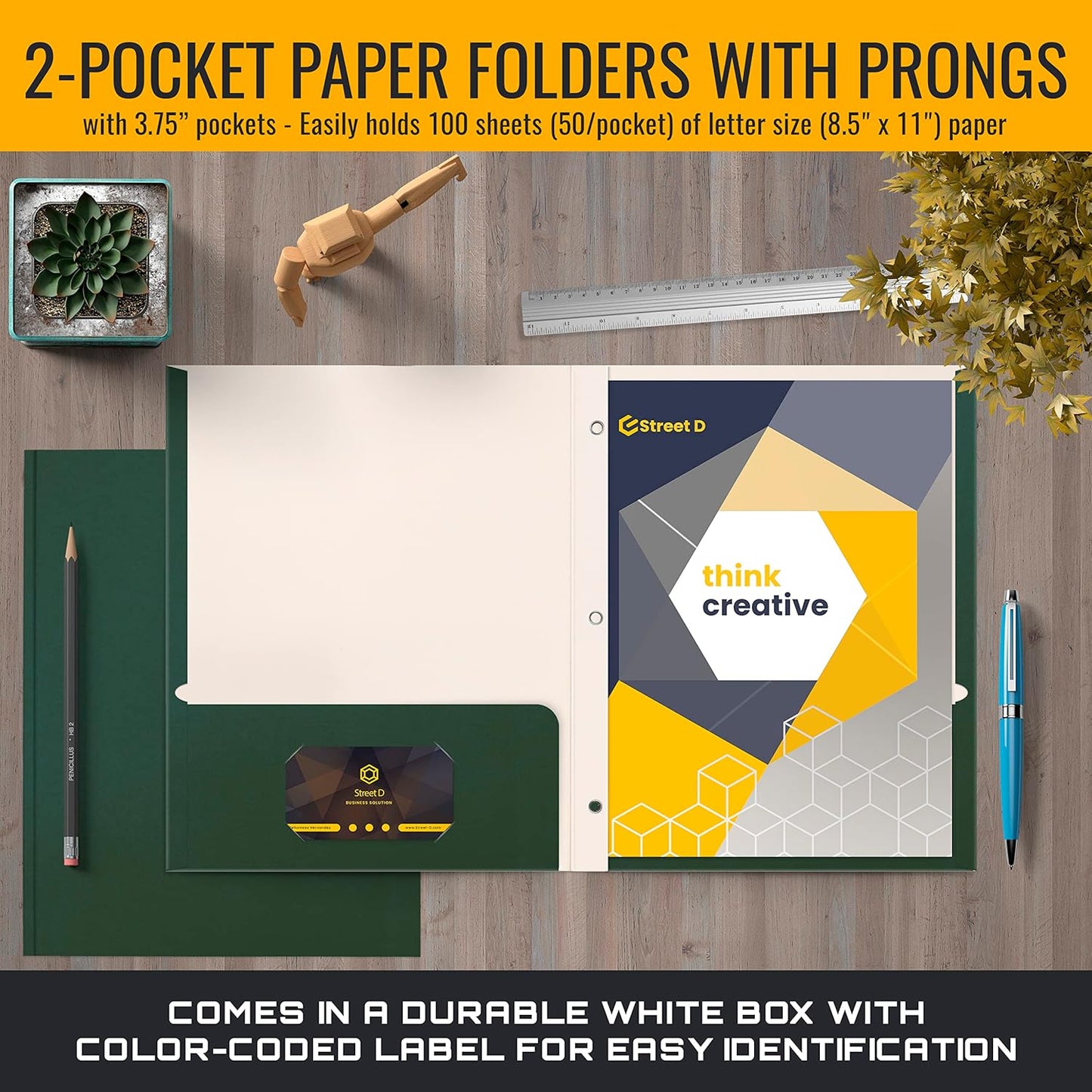 Better Office Products Blue Paper 2 Pocket Folders with Prongs, 50 Pack, Matte Texture, Letter Size Paper Folders, 50 Pack, with 3 Metal Prong Fastener Clips, Blue