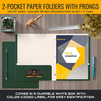 Better Office Products Blue Paper 2 Pocket Folders with Prongs, 50 Pack, Matte Texture, Letter Size Paper Folders, 50 Pack, with 3 Metal Prong Fastener Clips, Blue
