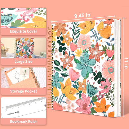CAGIE Spiral Notebook Journal 8.5 x 11 Hardcover Notebooks College Ruled with Large Pockets Aesthetic Floral Note Book Spiral Bound Notebooks for Work Note Taking Women Writing School, 200 Pages