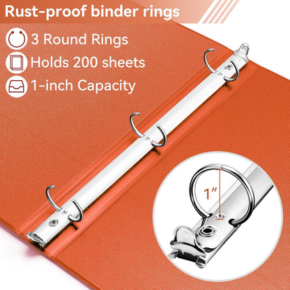 SUIN 1 Inch 3 Ring Binder, Clear 1'' View Presentation Binders with 2 Pockets, Fits 8.5 x 11 Letter Size, Durable Polypropylene, Non-Stick & PVC-Free for School, Office & Home (Orange)