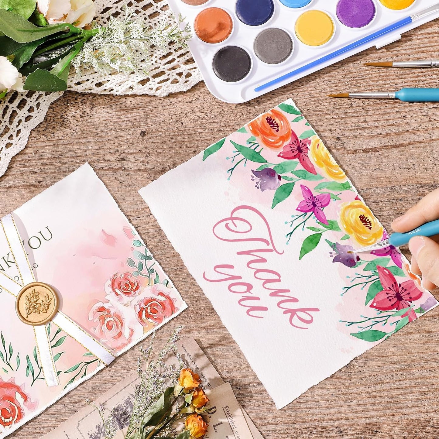 Prudiut 25 Sheets Cotton Watercolor Paper, 300 GSM Deckled Edge, 5 x 7 inch, Rough/Textured, White, for Watercolors, Wedding Invitations, Cards, Crafts