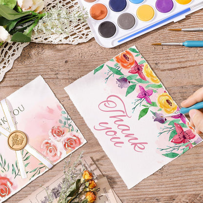 Prudiut 25 Sheets Cotton Watercolor Paper, 300 GSM Deckled Edge, 5 x 7 inch, Rough/Textured, White, for Watercolors, Wedding Invitations, Cards, Crafts