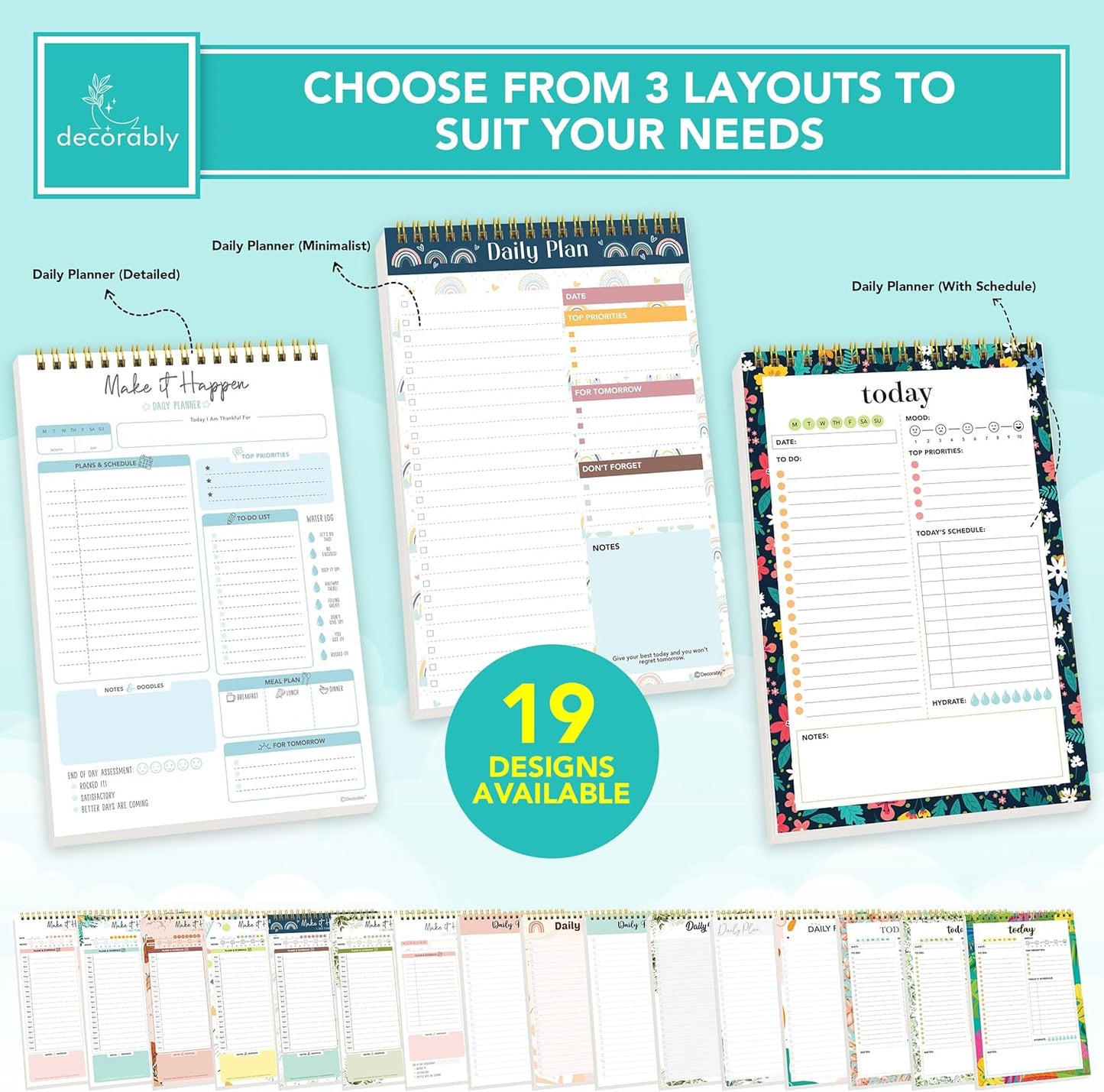 Decorably 52 Sheets Boho Celestial Undated Daily to Do List Notepad - 6.5x10" Spring-Bound Planner, Easy Tear-Off, for Schedule, Priorities, Agenda, Water Intake, Meals, Notes & Doodles - Home, Office