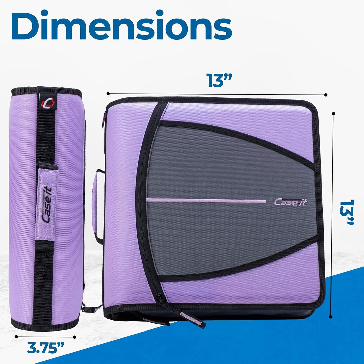 Case-it Mighty Zip Tab School Zipper Binder | 3-Inch O-Rings, 600-Sheet Capacity, 5-Subject Expanding File Folder, Multiple Pockets & Storage Organizer, Shoulder Strap | D-146 Jet Black