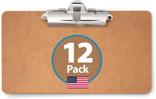 Officemate 5" x 9" Clipboard for Receipts, Low Profile Metal Clip & Pen Holder on Top, Memo Size for Restaurants, Hotels, Food Trucks, Bars, Schools, and Other Venues, 12 Clipboards (83156)