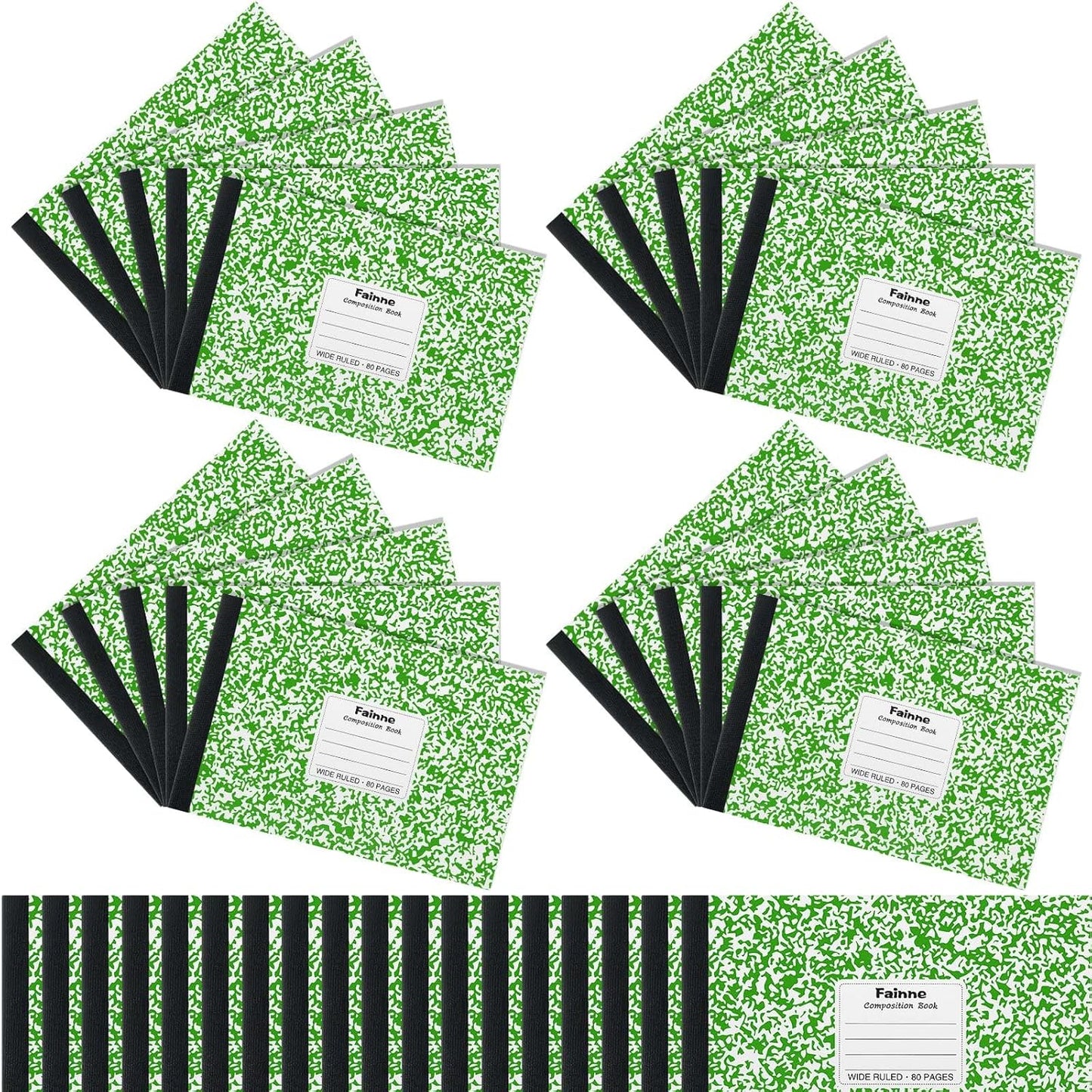 Fainne 20 Pieces Composition Notebooks 80 Pages Half Size Wide Ruled 4-7/8 x 7-1/2" Composition Books 11/32" Spacing Assorted Primary Covers Bulk(Green,Snowflake)