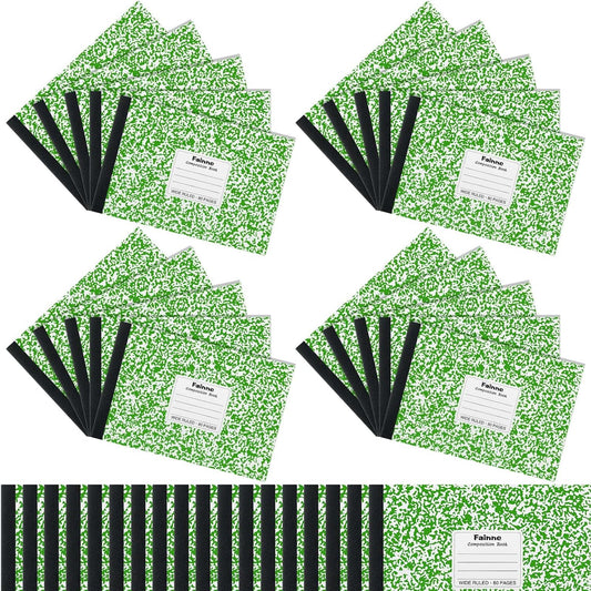 Fainne 20 Pieces Composition Notebooks 80 Pages Half Size Wide Ruled 4-7/8 x 7-1/2" Composition Books 11/32" Spacing Assorted Primary Covers Bulk(Green,Snowflake)