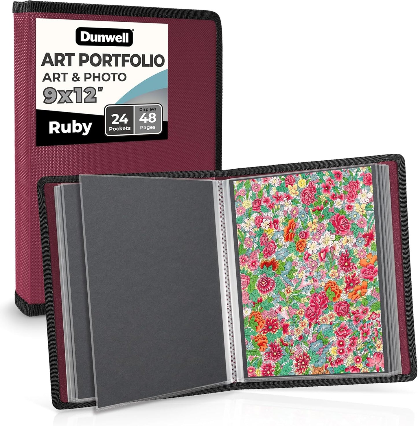Dunwell Art Portfolio 8.5x11 Folder (Silver), Mounting Paper, Portfolio Binder for Artwork and 8.5 x 11 Documents Art Folder, 24 Pockets Display 48 Pages, Acid-Free Poly Presentation Book