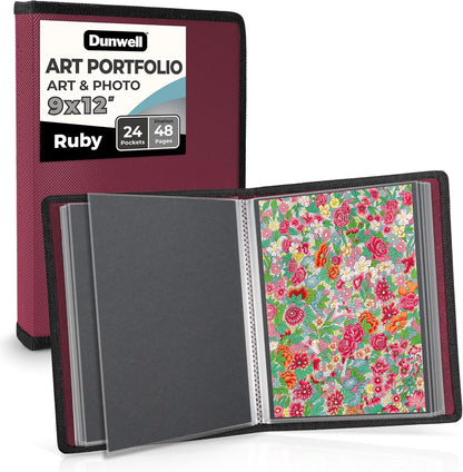 Dunwell Art Portfolio 8.5x11 Folder (Silver), Mounting Paper, Portfolio Binder for Artwork and 8.5 x 11 Documents Art Folder, 24 Pockets Display 48 Pages, Acid-Free Poly Presentation Book