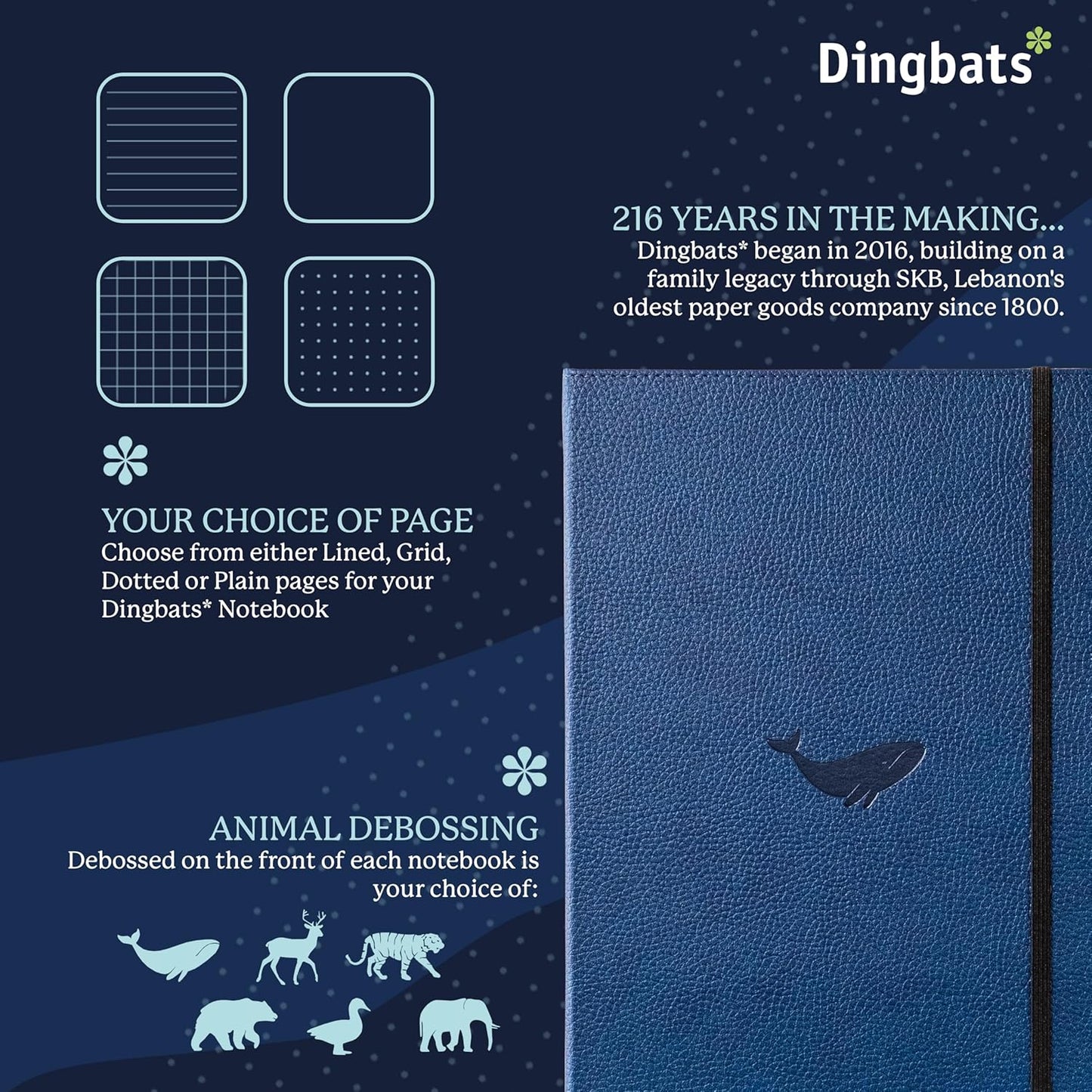 Dingbats* - Wildlife Lined Extra Large A4 Notebook - PU Leather Hardcover Journal for Work, Writing - Pocket, Elastic Closure, Pen Holder, Bookmark