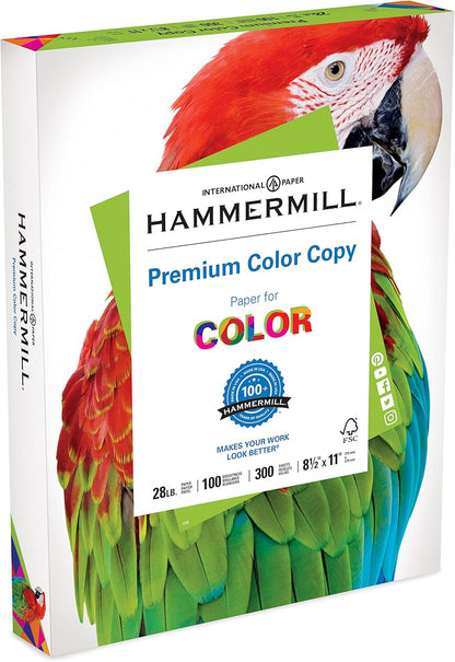 Hammermill Printer Paper, Premium Color 28 lb Copy Paper, 8.5 x 11-5 Ream (2,500 Sheets) - 100 Bright, Made in the USA, 102450C, White