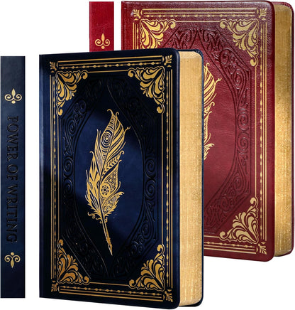 CAGIE 320 Pages Thick Hardcover Journaling Notebooks Vintage Leather Journal for Women Men A5 College Ruled Journals for Writing with Gift Box, 5.7 x 8.3 in, Blue