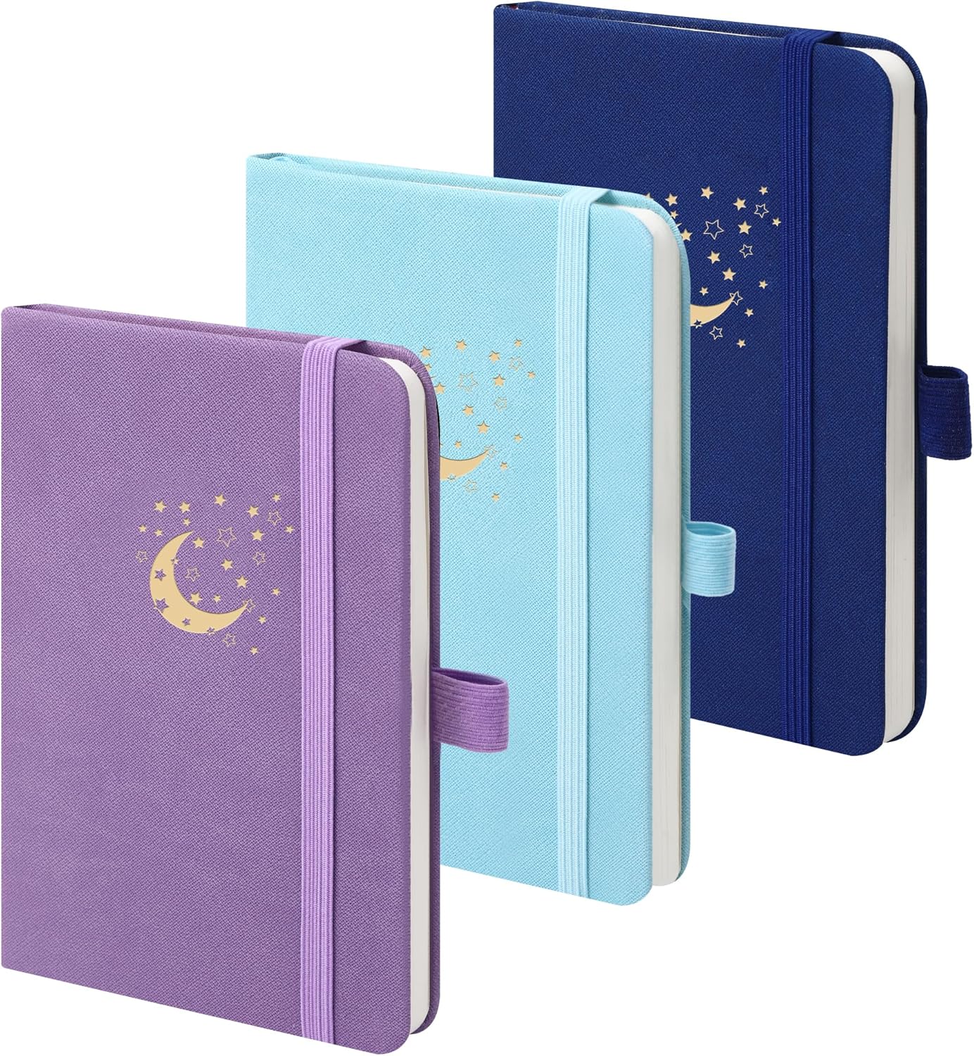 BOBO RABBIT 3 Pack Pocket Small Notebooks Total 600 Pages A6 Moon Star Aesthetic Mini Compact Journal Notebook For Note Taking Journaling Hardcover Leather College Ruled Lined Note Pads for Women Men Travel Office School