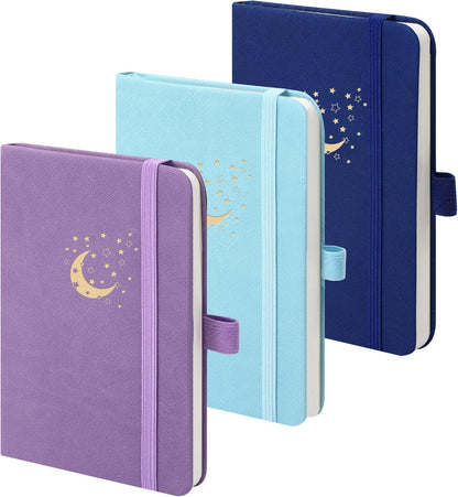 BOBO RABBIT 3 Pack Pocket Small Notebooks Total 600 Pages A6 Moon Star Aesthetic Mini Compact Journal Notebook For Note Taking Journaling Hardcover Leather College Ruled Lined Note Pads for Women Men Travel Office School