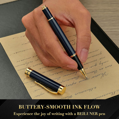 BEILUNER Ballpoint Pens, Stunning Black Chrome Metal Pen with Golden Trim, Best Ball Pen Gift Set for Men & Women, Professional, Executive, Office, Nice Pens-Gift Box with 0.5mm Black Extra Refill