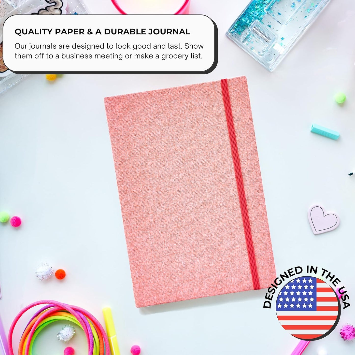 Portage Blank Hardcover Aesthetic Notebook Writing Journal – Bleed-Proof Paper Notepad for Journaling, High GSM, A5 Notebook, Cream Pages - Salmon, 6 x 8.5 Inches, 224 Pages