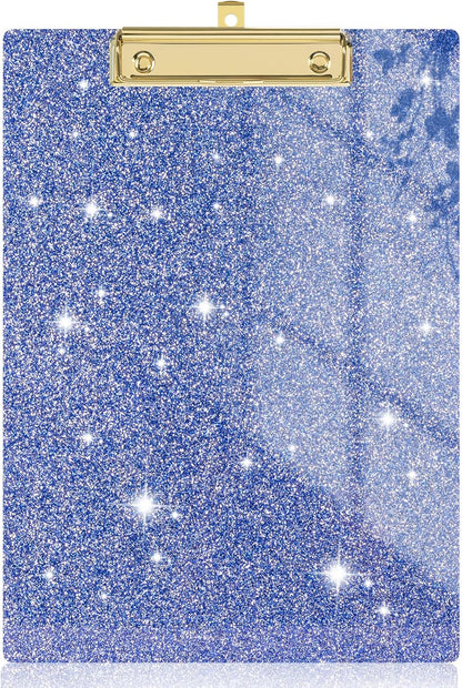 Rimilak Acrylic Glitter Clipboards, Sparkly Board with Low Profile Gold Clip, Designed for Classroom School and Office Use, A4 Letter Size 9 x 12.5 in, Pink