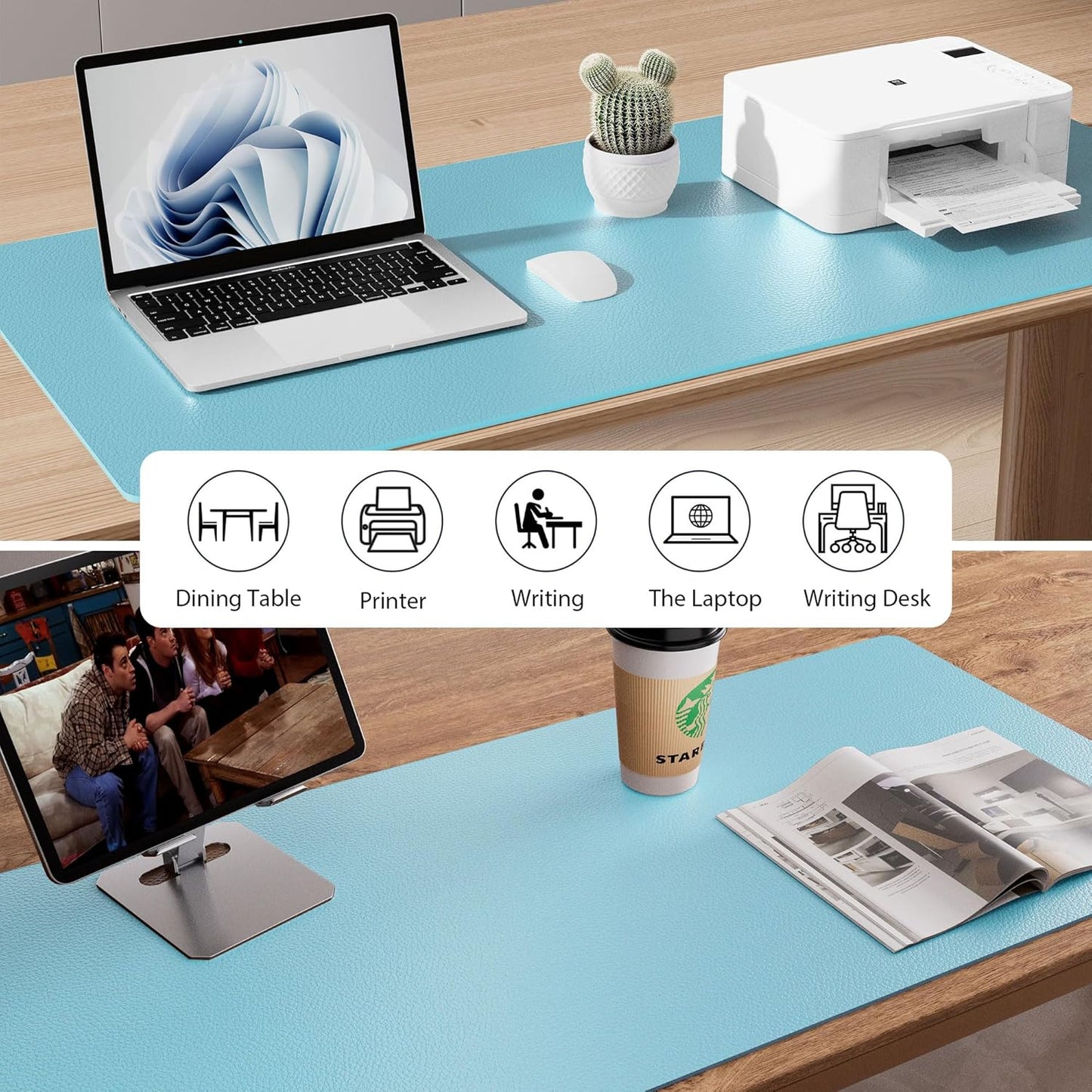 Aothia Non-Slip Waterproof PU Leather Desk Pad Protector for Mouse, Writing Desk, Office, Home, Laptop Blotter, 23.6" x 13.7", Black - Colors B