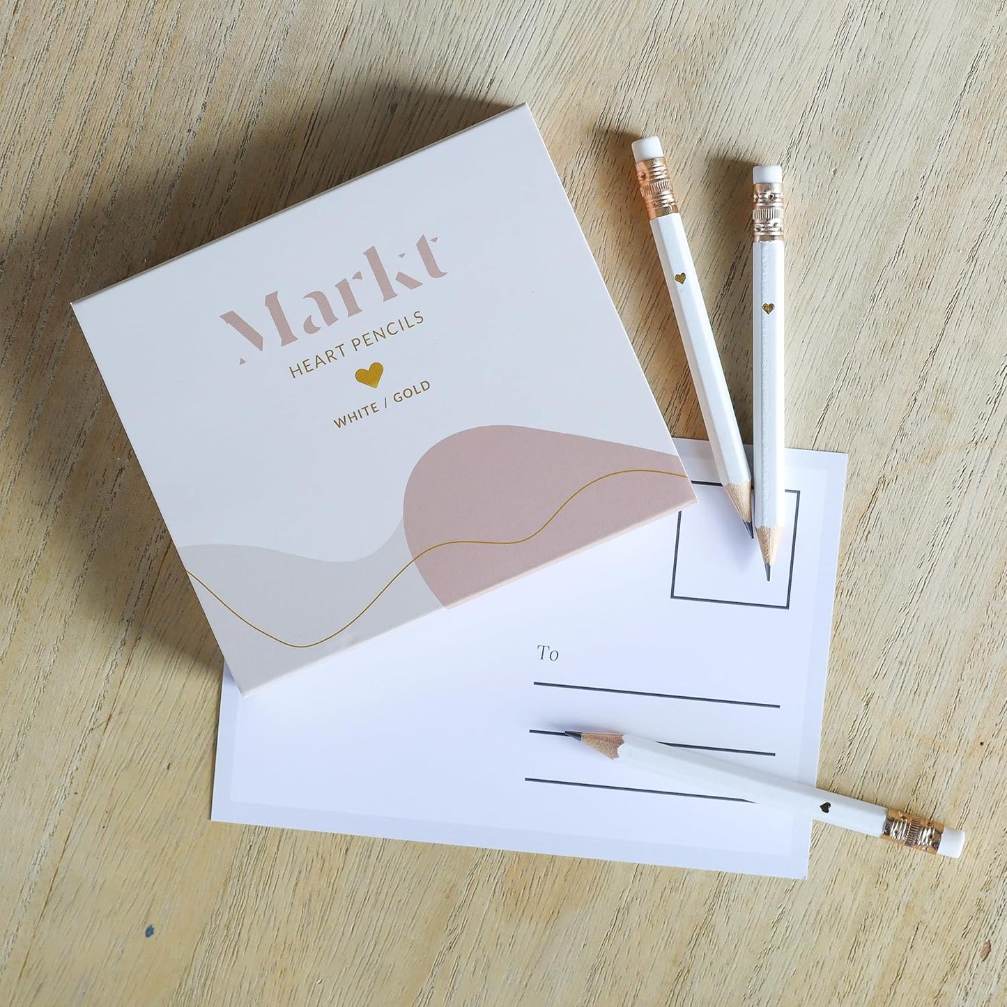 Heart Pencils for Baby Shower Games and Bridal Shower Games, Mini Pencils, Small Pencil Set For Game Prizes, Bridal Pens (White / Gold)