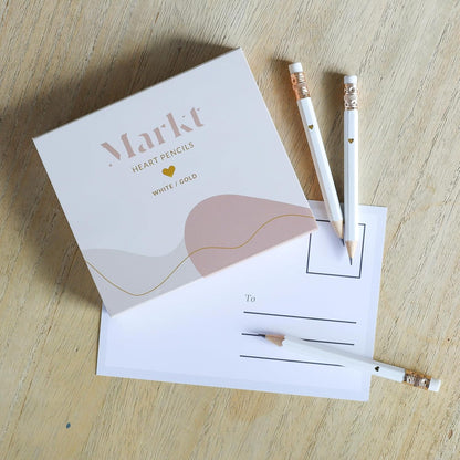 Heart Pencils for Baby Shower Games and Bridal Shower Games, Mini Pencils, Small Pencil Set For Game Prizes, Bridal Pens (White / Gold)