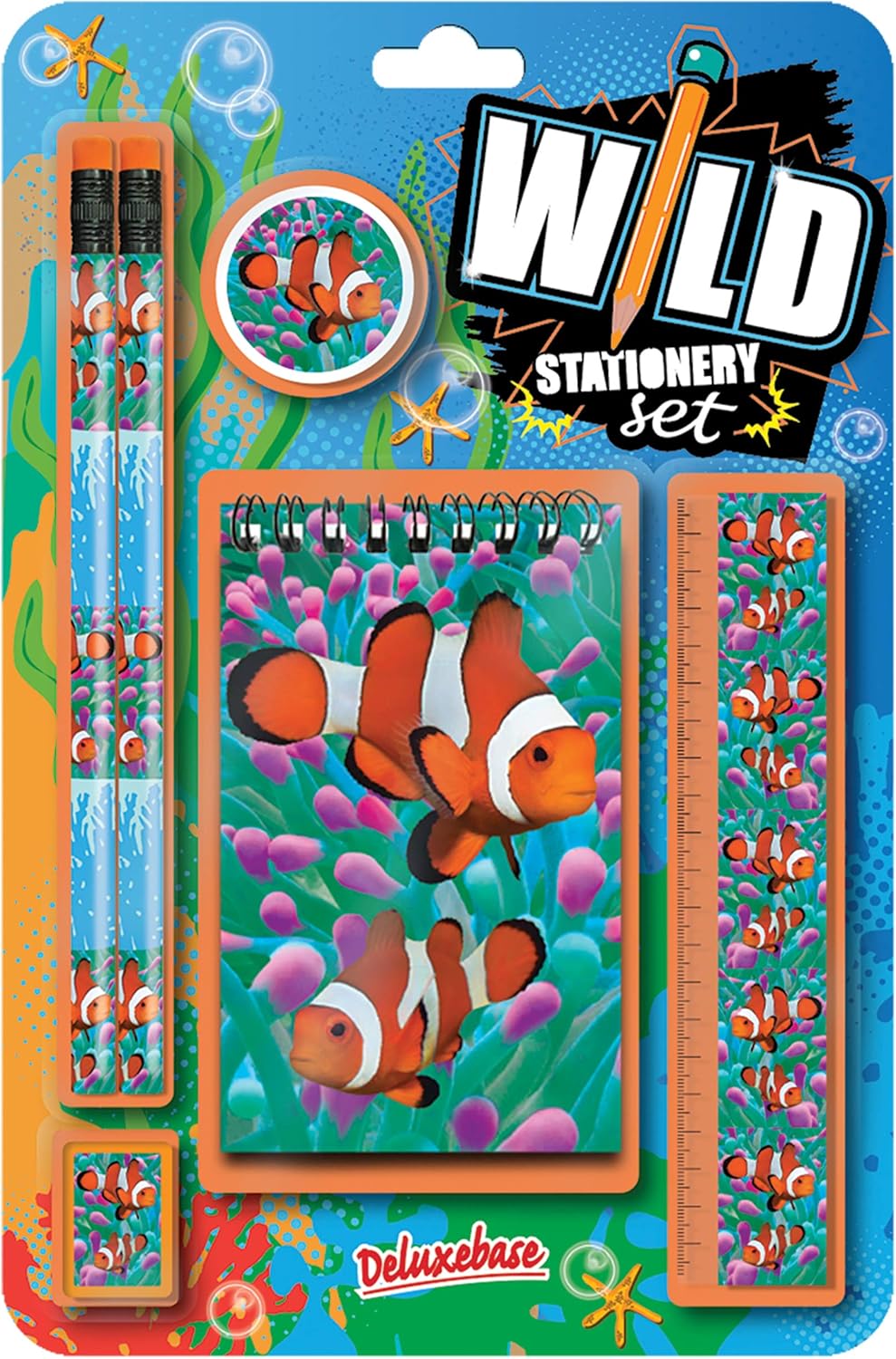 Deluxebase Wild Stationery Set - Dolphin from Animal Stationery Sets with 2 Pencils, Eraser, Pencil Sharpener, Ruler & Cute Notebook. Ideal Office Supplies, Desk Accessories & College Essentials.