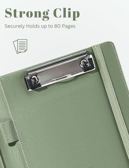 Small Clipboard Junior Padfolio Folio 7 x 9 Writing Pad Refillable, Mymazn Faux Leather Folder A5 for Notepad 5 x 8 Junior Size Portfolio (Black)