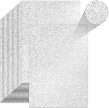 BOOKNOW 27 Sheets Silver Glitter Cardstock, 8.27" x 11.7" (A4 Size) Heavyweight Sparkle Paper, 250GSM/92LB Glitter Paper for Wedding Invitations, Scrapbooking, Card Making, DIY Cake Toppers