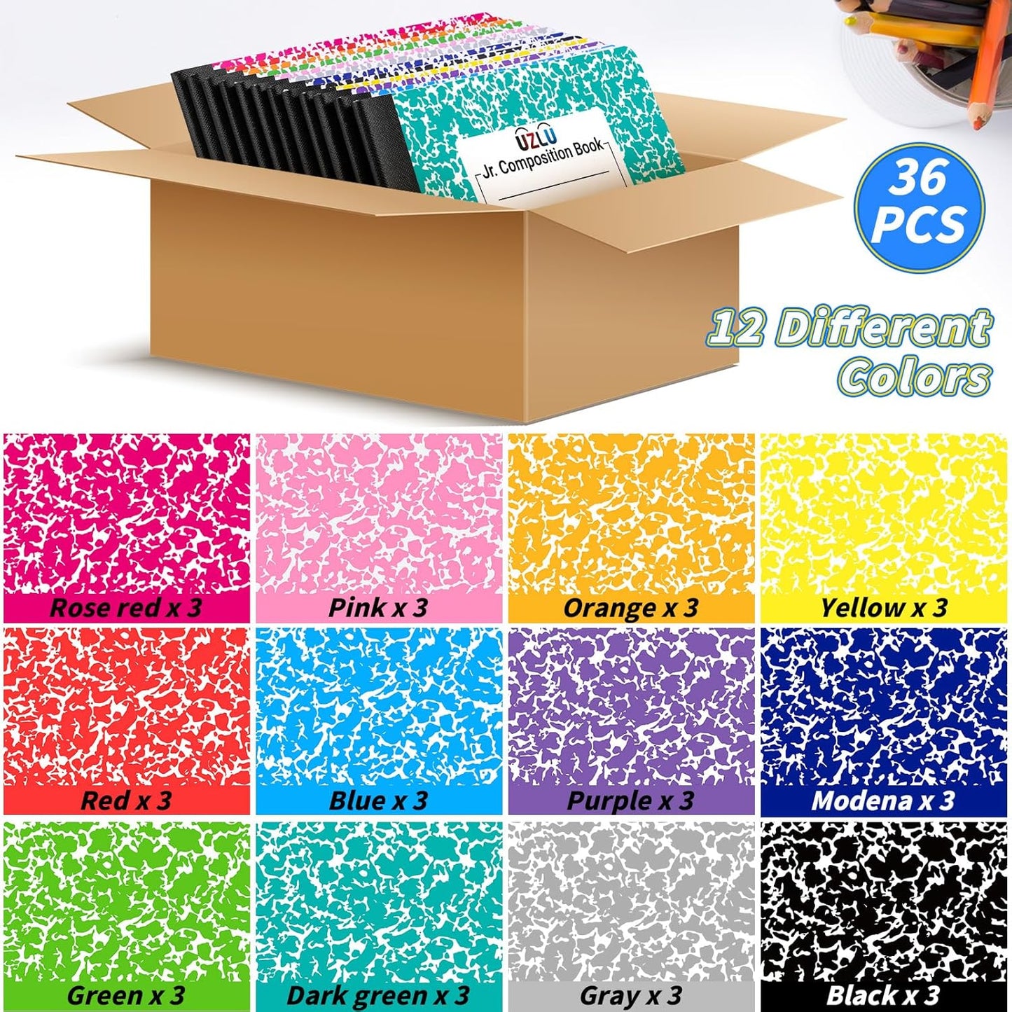 24 Pack 9.75 x 7.5 in Large Composition Notebooks Bulk 12 Color Wide Ruled Composition Books Marble Journal Notebook 60 Sheets per Book for Aldult Student College Office Back to School Supplies