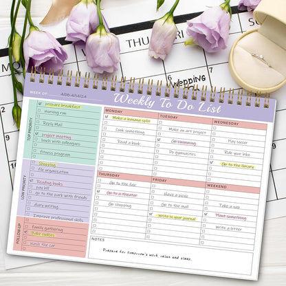 Kamoy Weekly To Do List Notepad with 52 Undated Sheets（8.5"×11"）- Undated Weekly Desk Planner Organizer for Work Home School Office Supplies