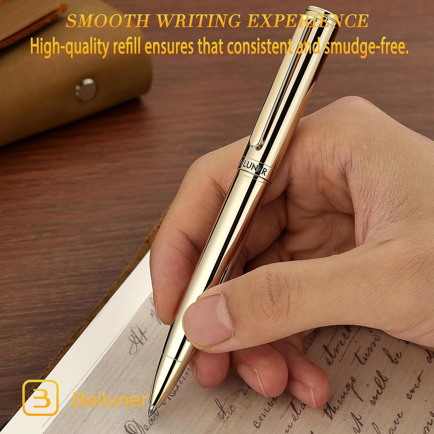 BEILUNER Luxury Gel Pen with 24K Gold Finish, Black Piano Lacquer, Luxury Grade Craftsmanship, Best Pen Gift Set for Men and Women, Professional, Executive, Office, Retractable Nice Pens