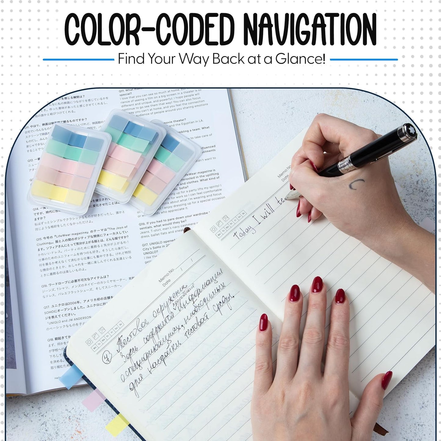 Essex Wares - 300 Pieces - Transparent Sticky Notes Tabs with Case - 5 Light Pastel Colors - 3 Cases - 1.8" x 0.4" - 60 Pieces - Pop Up Index Tabs - Book Flags for Annotating - Book Sticky Tabs