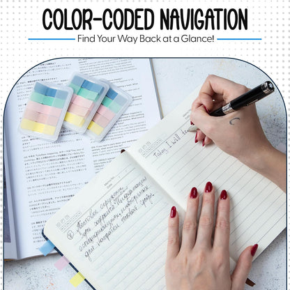 Essex Wares - 300 Pieces - Transparent Sticky Notes Tabs with Case - 5 Light Pastel Colors - 3 Cases - 1.8" x 0.4" - 60 Pieces - Pop Up Index Tabs - Book Flags for Annotating - Book Sticky Tabs
