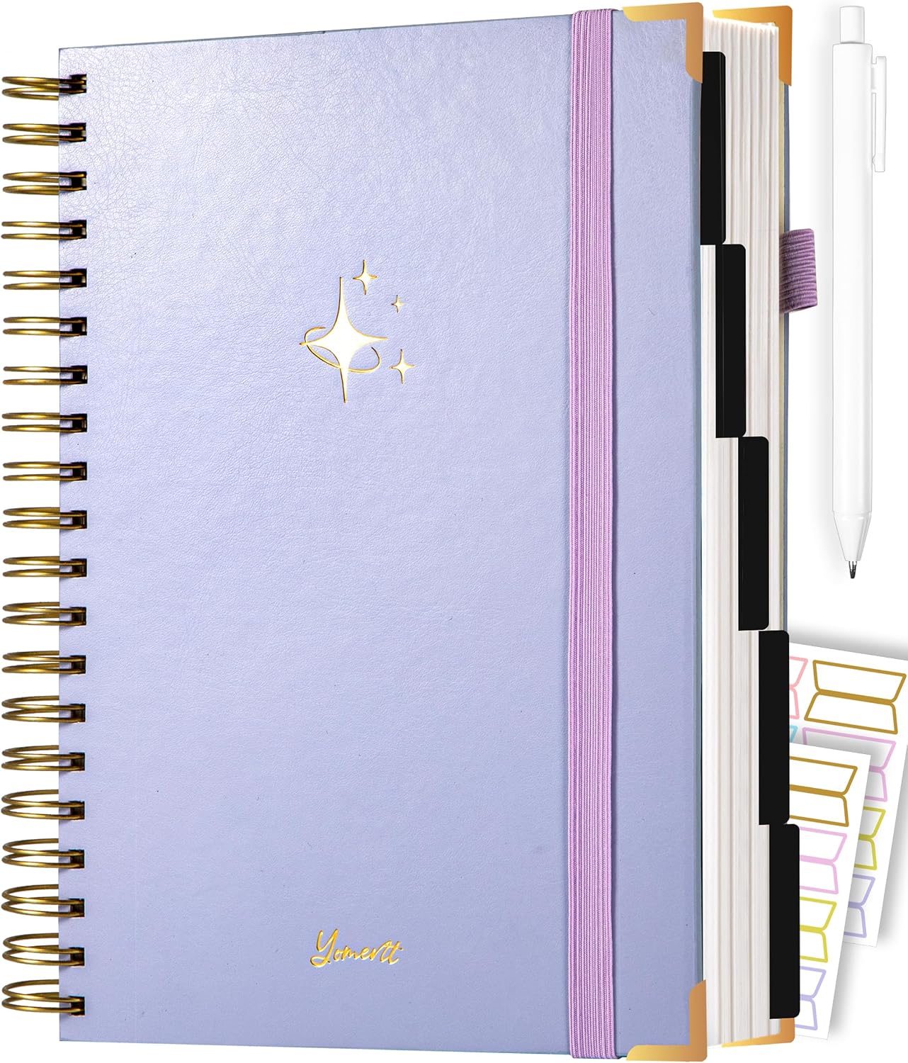 Hardcover Spiral Notebook with Tabs 8"x10" Large Spiral Lined Journals for Women with Dividers 240 Pages College Ruled Composition Notebook 5 Subject Notebook for Work, Back to School, Gifts, Purple