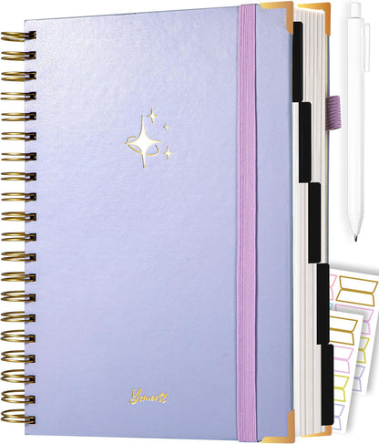 Hardcover Spiral Notebook with Tabs 8"x10" Large Spiral Lined Journals for Women with Dividers 240 Pages College Ruled Composition Notebook 5 Subject Notebook for Work, Back to School, Gifts, Purple