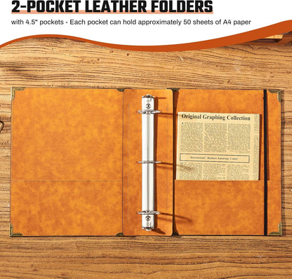 Ovesmusl Leather 3 Ring Binder Fits 8.5"x11" Letter Size Paper, 1 Inch Round Ring Binder Holds 200 Sheets, Notebook Cover Loose Leaf Organizer, Green Tree