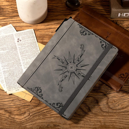 CAGIE Compass Leather Notebook Journal for Men, 100 GSM 288 Pages Lined Journals for Writing, A5 Hardcover Journaling Notebooks Gift Set with Pen for Travel Office Daily Writing