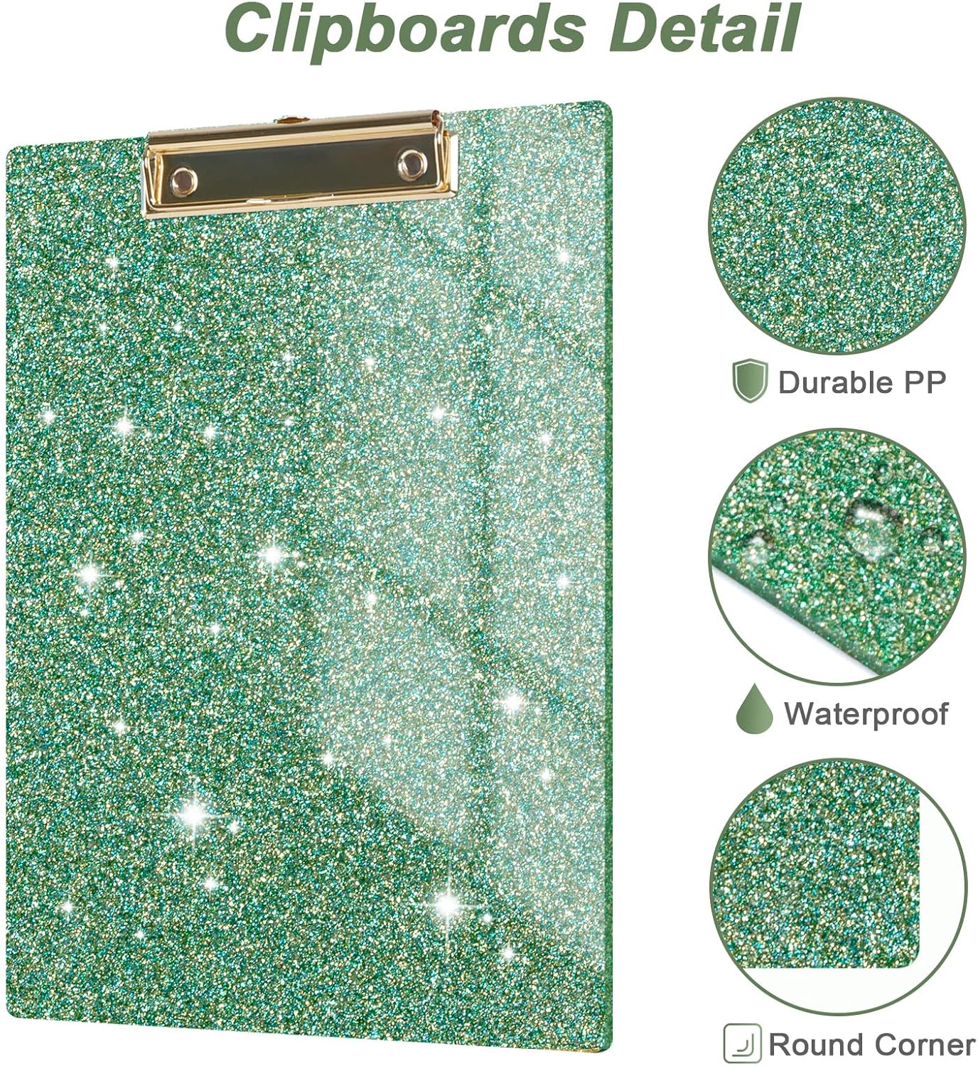 Rimilak Acrylic Glitter Clipboards, Sparkly Board with Low Profile Gold Clip, Designed for Classroom School and Office Use, A4 Letter Size 9 x 12.5 in, Pink