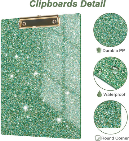 Rimilak Acrylic Glitter Clipboards, Sparkly Board with Low Profile Gold Clip, Designed for Classroom School and Office Use, A4 Letter Size 9 x 12.5 in, Pink