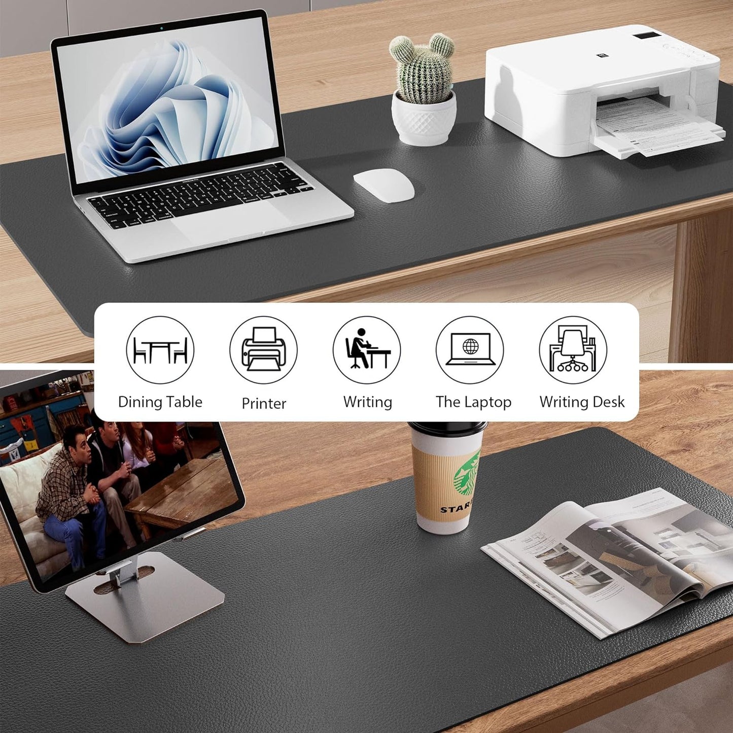 Aothia Leather Desk Pad Protector, Mouse Pad, Office Desk Mat, Non-Slip PU Leather Desk Blotter, Laptop Desk Pad, Waterproof Desk Writing Pad for Office and Home (Black,36" x 17") - Colors B