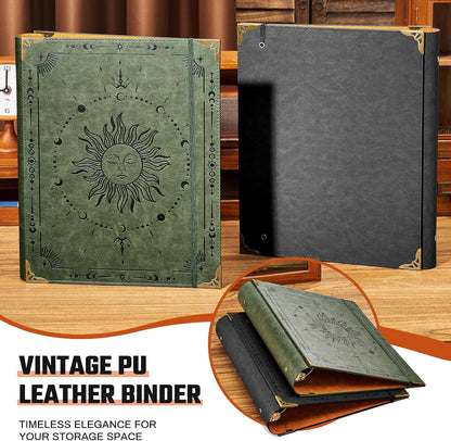 Ovesmusl Leather 3 Ring Binder Fits 8.5"x11" Letter Size Paper, 1 Inch Round Ring Binder Holds 200 Sheets, Notebook Cover Loose Leaf Organizer, Green Tree