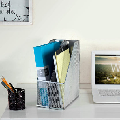 MyGift Wire Mesh Wall Mounted or Freestanding Document Rack, Magazine and File Holder, Set of 2, Black