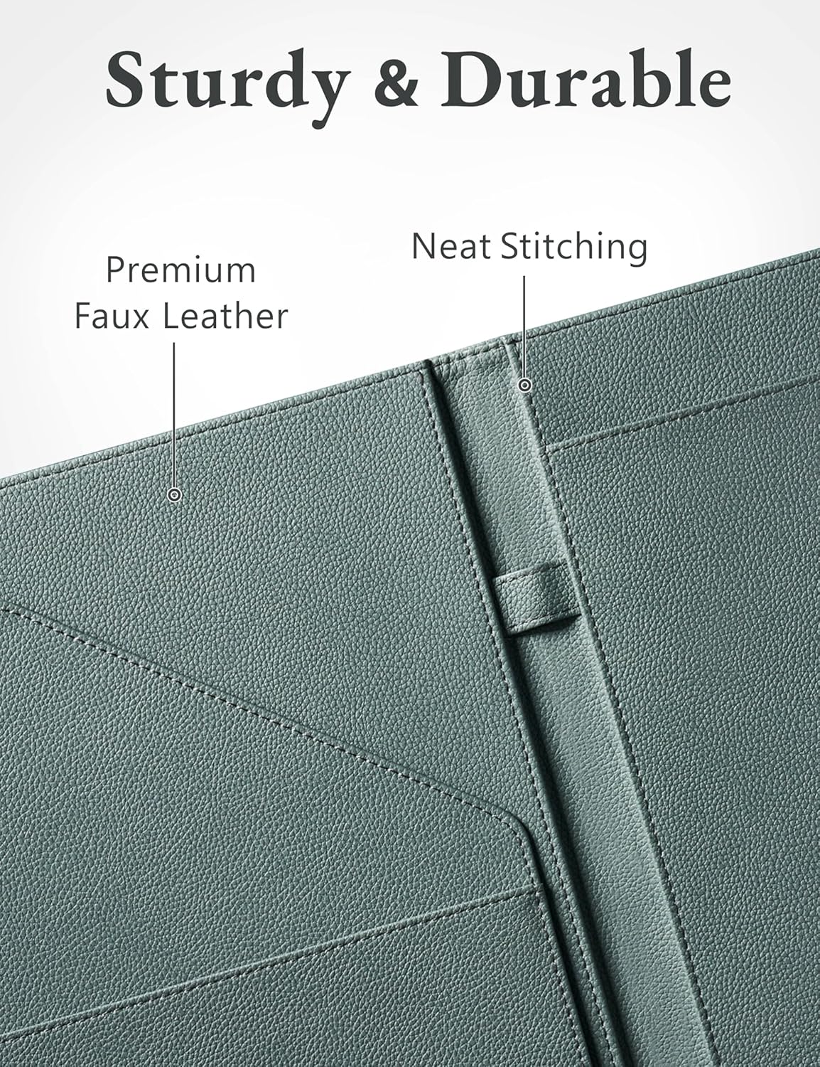 Mymazn Padfolio Portfolio Folder, Faux Leather Interview Resume Folder with Document Organizer & Business Card Holder, Letter-Sized Notepad Legal Pad Holder for Men Women (Sage Green)