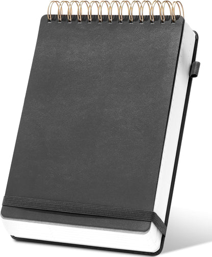 Yoment Small Notebooks 3x5 Leather Pocket Notepad 150 Pages Mini Top Spiral Notebook, 100 GSM Thick Paper, Memo Note Pads for Work School Nursing, Brown
