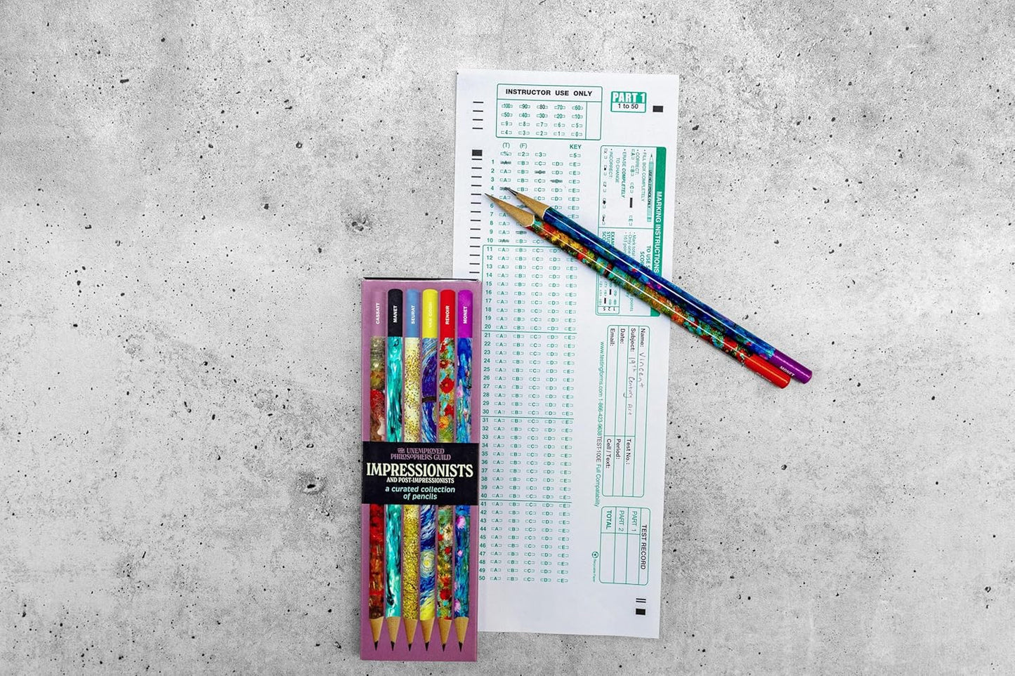 The Unemployed Philosophers Guild Impressionists Pencil Set - Box Wooden Paint-Dipped Unsharpened #2 Lead Pencils, Set of 6 Unique Designs