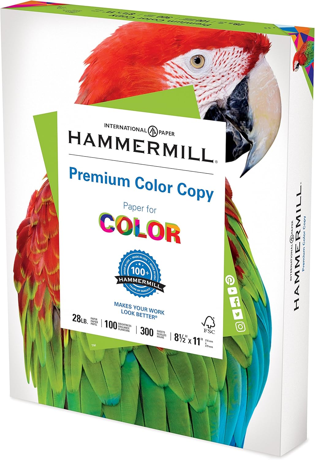 Hammermill Printer Paper, Premium Color 28 lb Copy Paper, 8.5 x 11-5 Ream (2,500 Sheets) - 100 Bright, Made in the USA, 102450C, White
