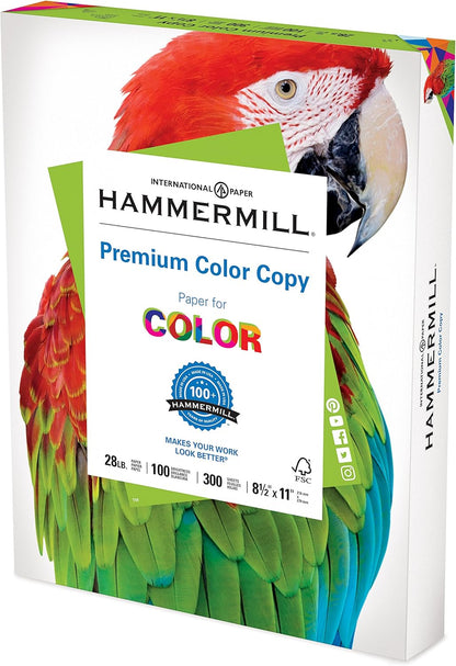 Hammermill Printer Paper, Premium Color 28 lb Copy Paper, 8.5 x 11-5 Ream (2,500 Sheets) - 100 Bright, Made in the USA, 102450C, White
