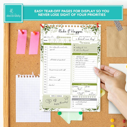 Decorably 52 Sheets Boho Celestial Undated Daily to Do List Notepad - 6.5x10" Spring-Bound Planner, Easy Tear-Off, for Schedule, Priorities, Agenda, Water Intake, Meals, Notes & Doodles - Home, Office