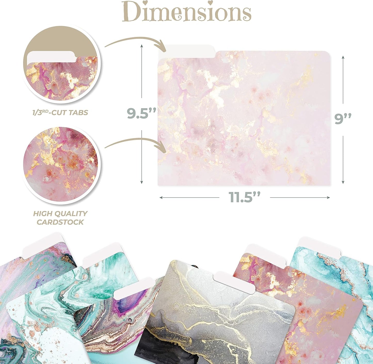 Better Office Products Decorative File Folders, 12 Pack, 6 Designs, Heavyweight, Letter Size (9.5" x 11.5") with 1/3 Cut Tab, Marble Designs, Fashion Folders